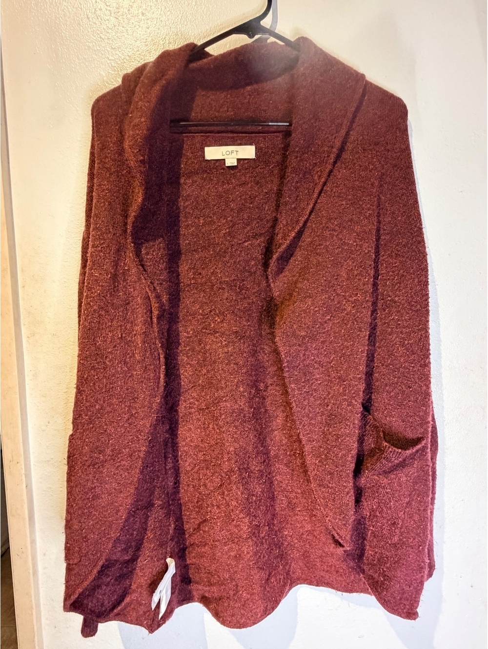 LOFT Women's Large Burgundy Open Front Cardigan Sweater with Pockets